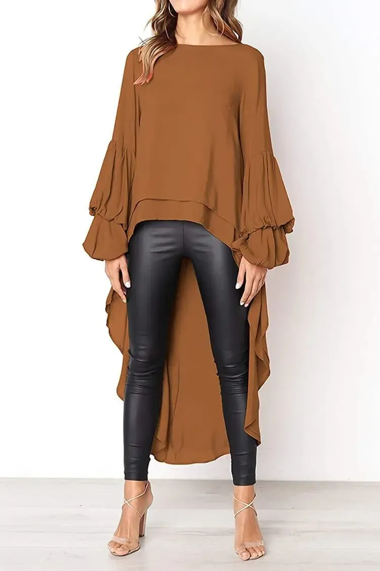 Lantern High Low Asymmetrical Irregular Hem Shirt Dress