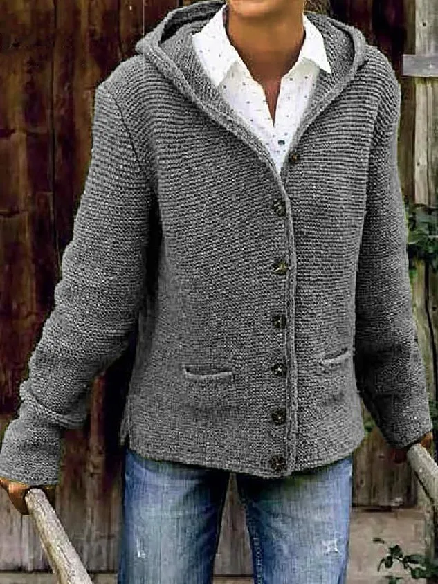 Hooded Buttoned Knitted Cardigan Sweater Sweater coat