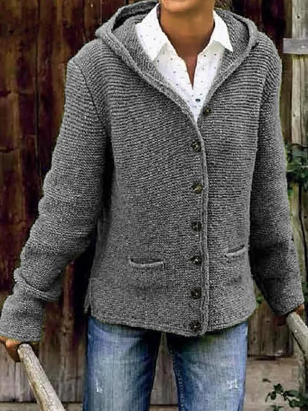 Hooded Buttoned Knitted Cardigan Sweater Sweater coat