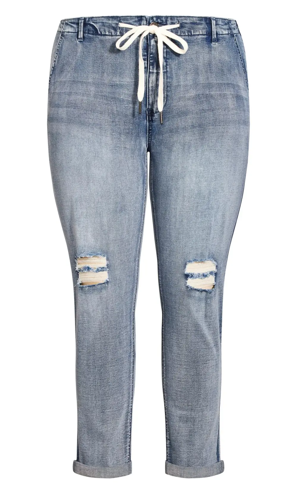 Evans Blue Washed Distressed Drawstring Jeans