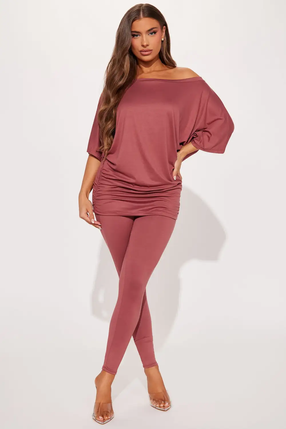 Camila Short Sleeve Legging Set - Marsala