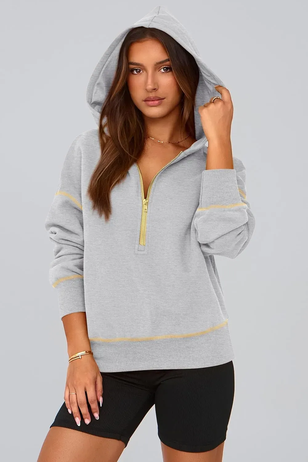 Women's Hooded Sweatshirts Long Sleeve Half Zip Cropped Hoodie Pullover Winter Fashion Clothes