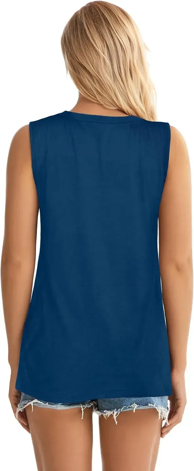 Summer Tops for Women Sleeveless V Neck Tshirt Loose Fit Casual Tank Tunic Blouse
