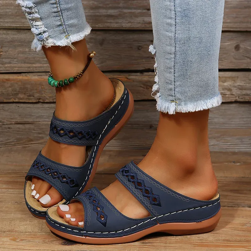Premium Orthopedic Arizona Leather Embroidery Arch-Support Women Soft footbed Sandals