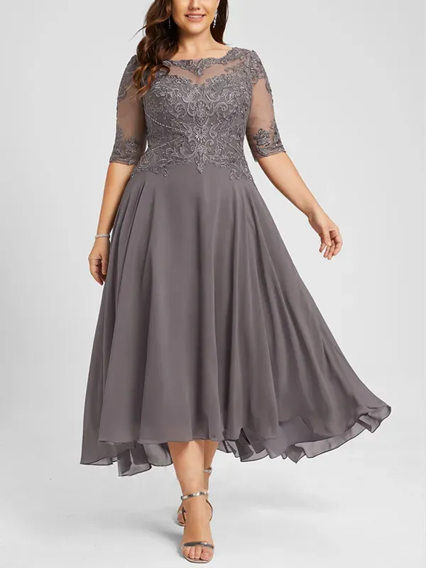 Asymmetric Chiffon Lace Maxi Dress