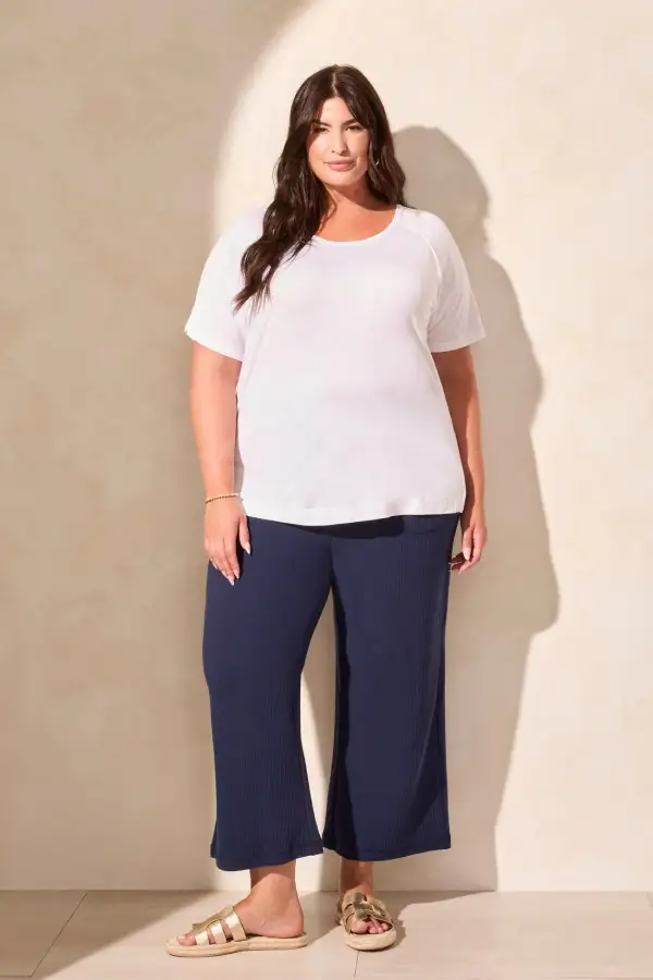 FLOWY JERSEY CREW NECK TOP WITH SHIRRED BACK-White