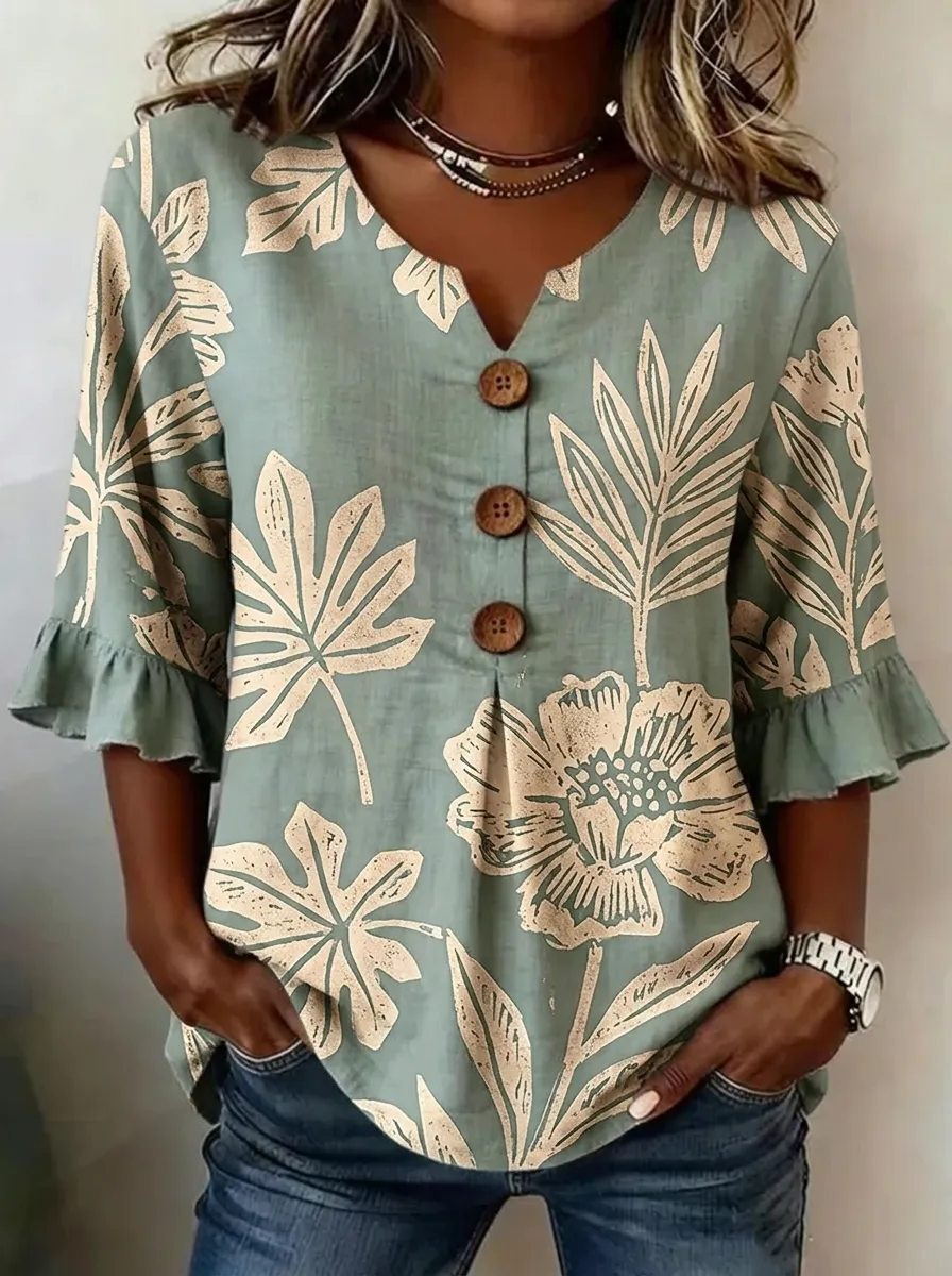 Women's Nashville Botanical Floral Printed Button-Down Top