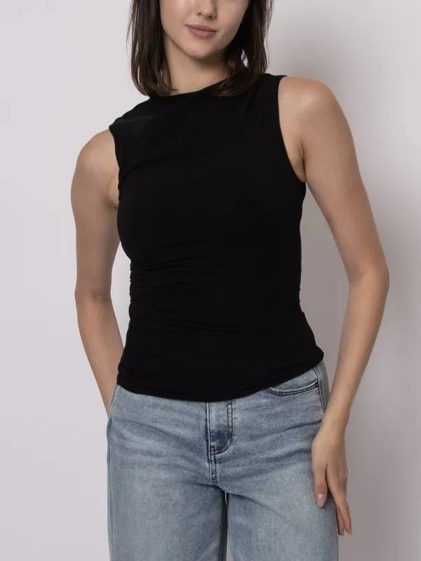 Sleeveless Draped Neckline Top