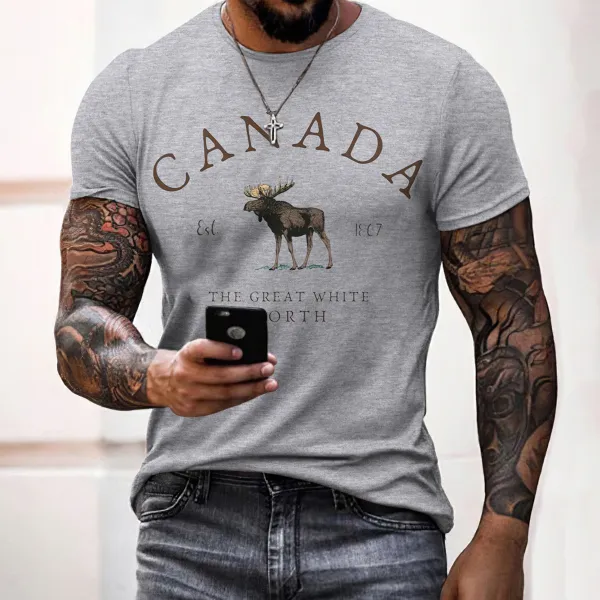Canada 1867 Great White North Moose Print T-shirt