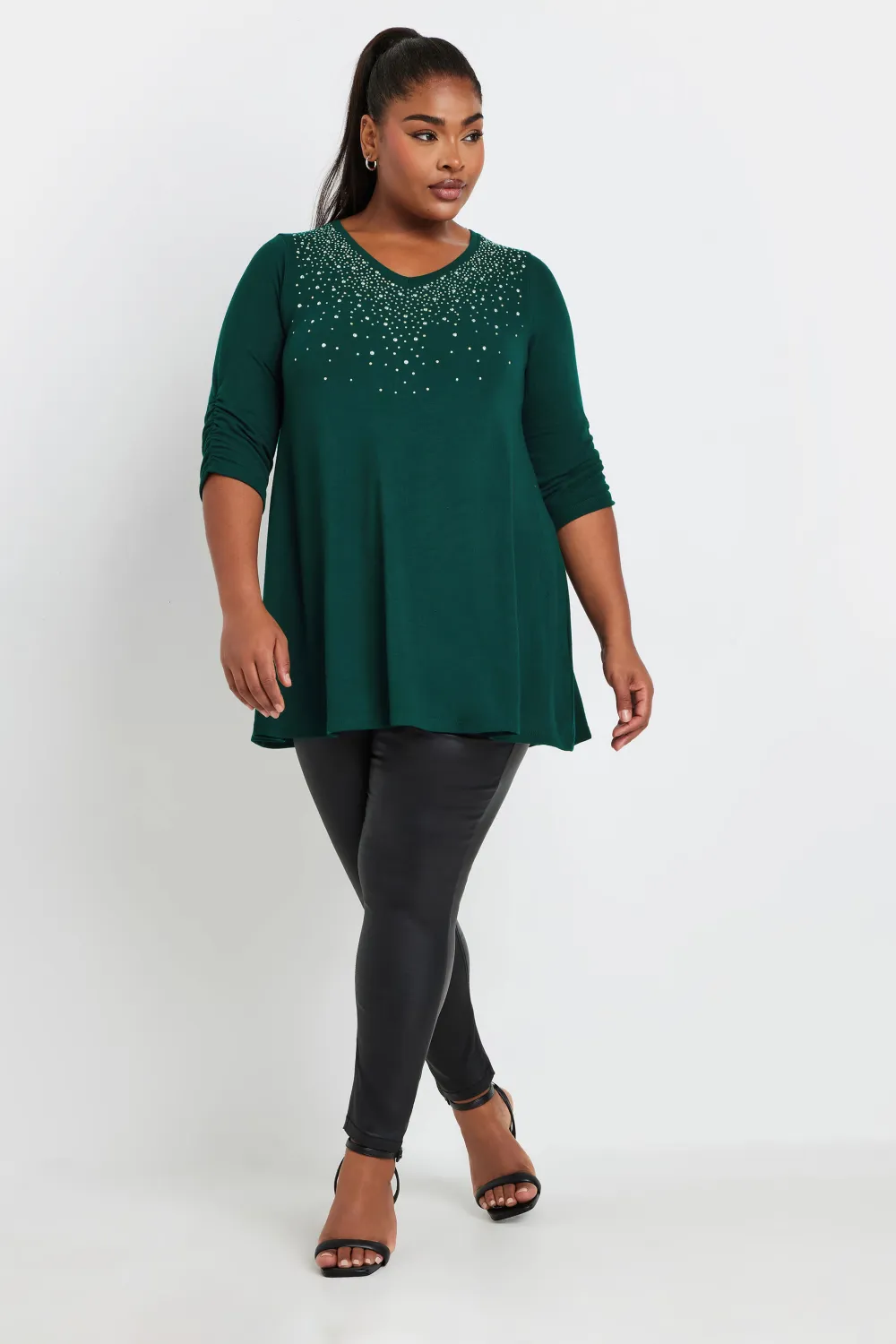YOURS Curve Forest Green Diamante Stud Swing Top