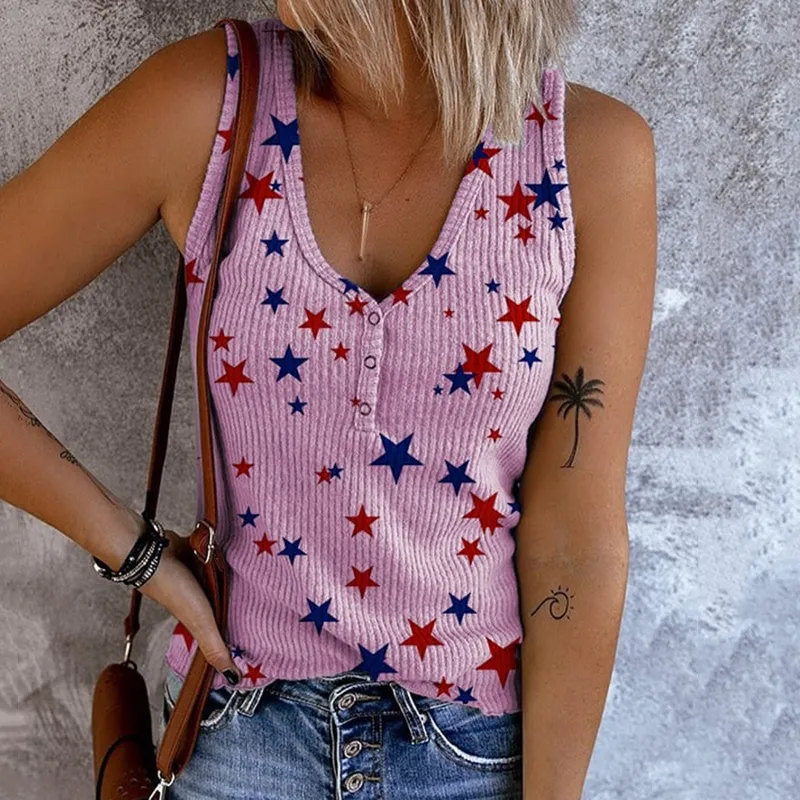 Women's Vintage Flag Independence Day Printed Casual Tank Top
