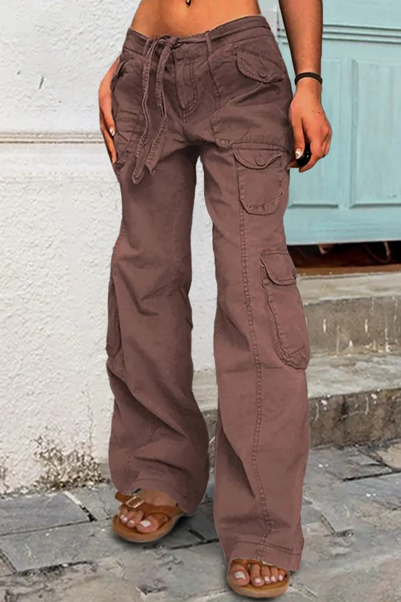 Low Waist Belted Flap Pocket Cargo Pants