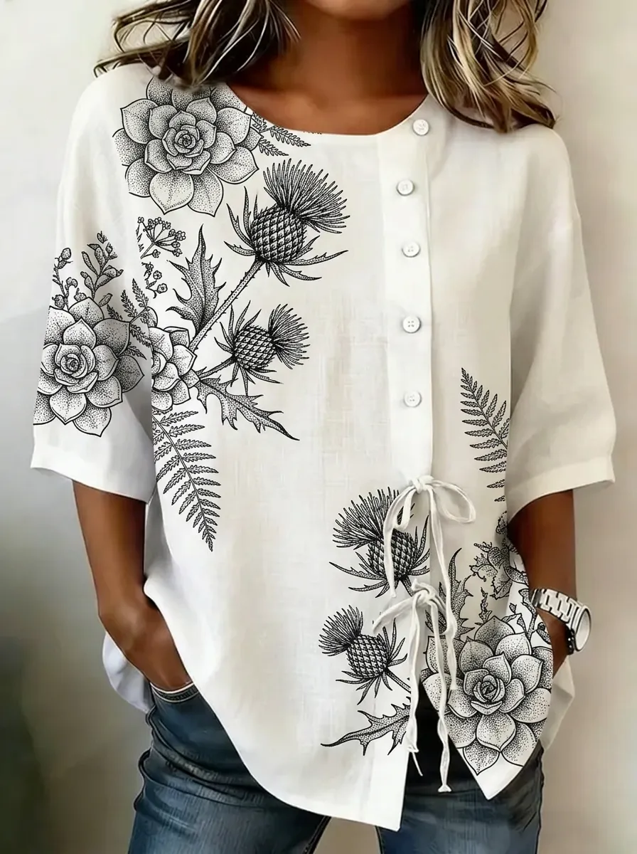 Women's Nashville Thistle Floral Printed Button Down Shirt