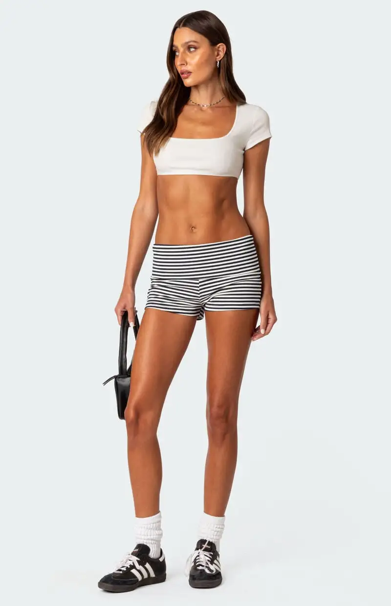 Edikted Striped Fold Over Shorts