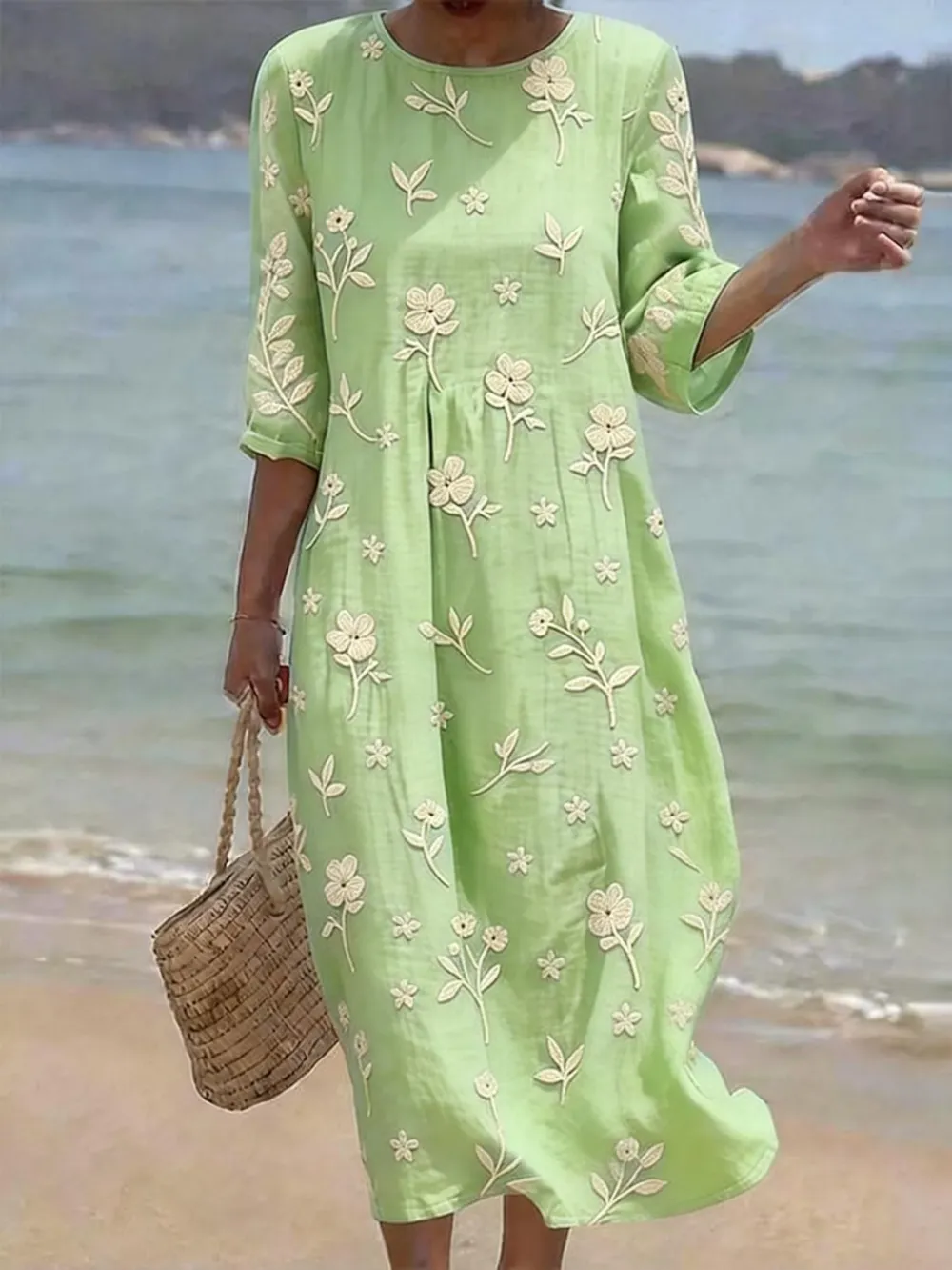 Women's Casual Floral Print Round Neck Dress