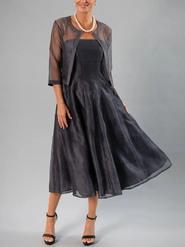 Solid Color Mesh Sling Dress Short Top Set