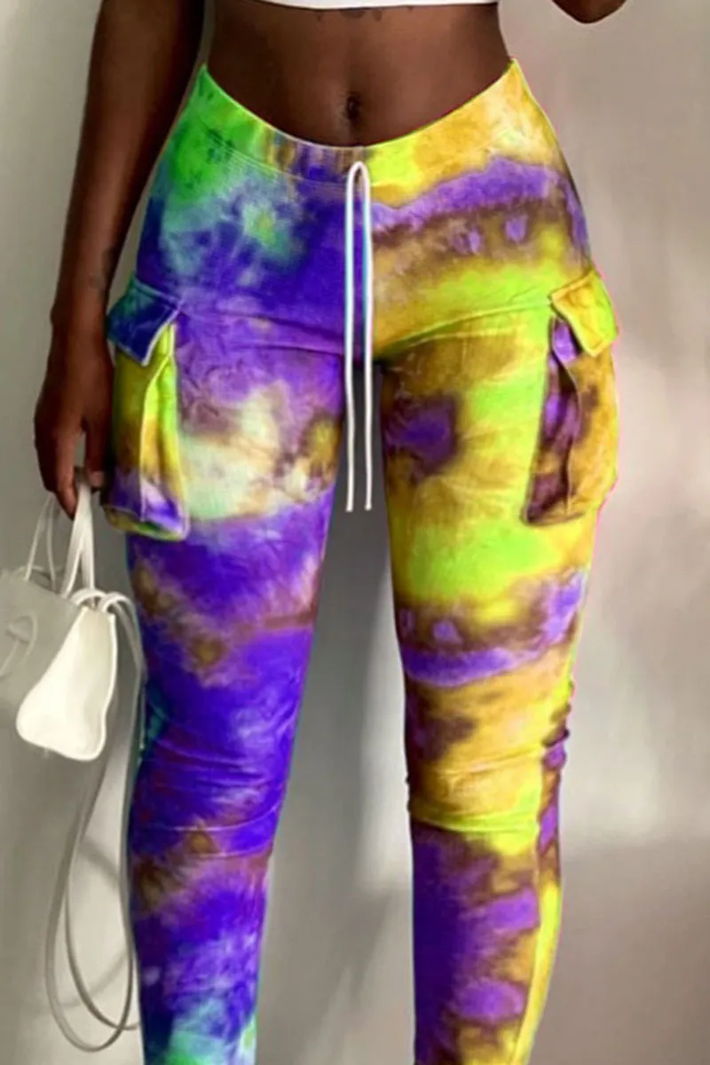 Tie Dye Drawstring Split Hem Pants