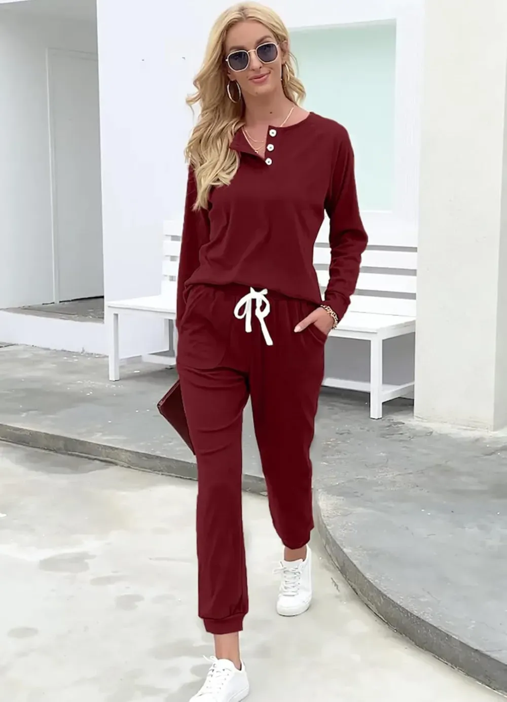 Two Piece Outfits for Women Lounge Sets Button Down Sweatshirt Sweatpants Sweatsuits Set with Pockets