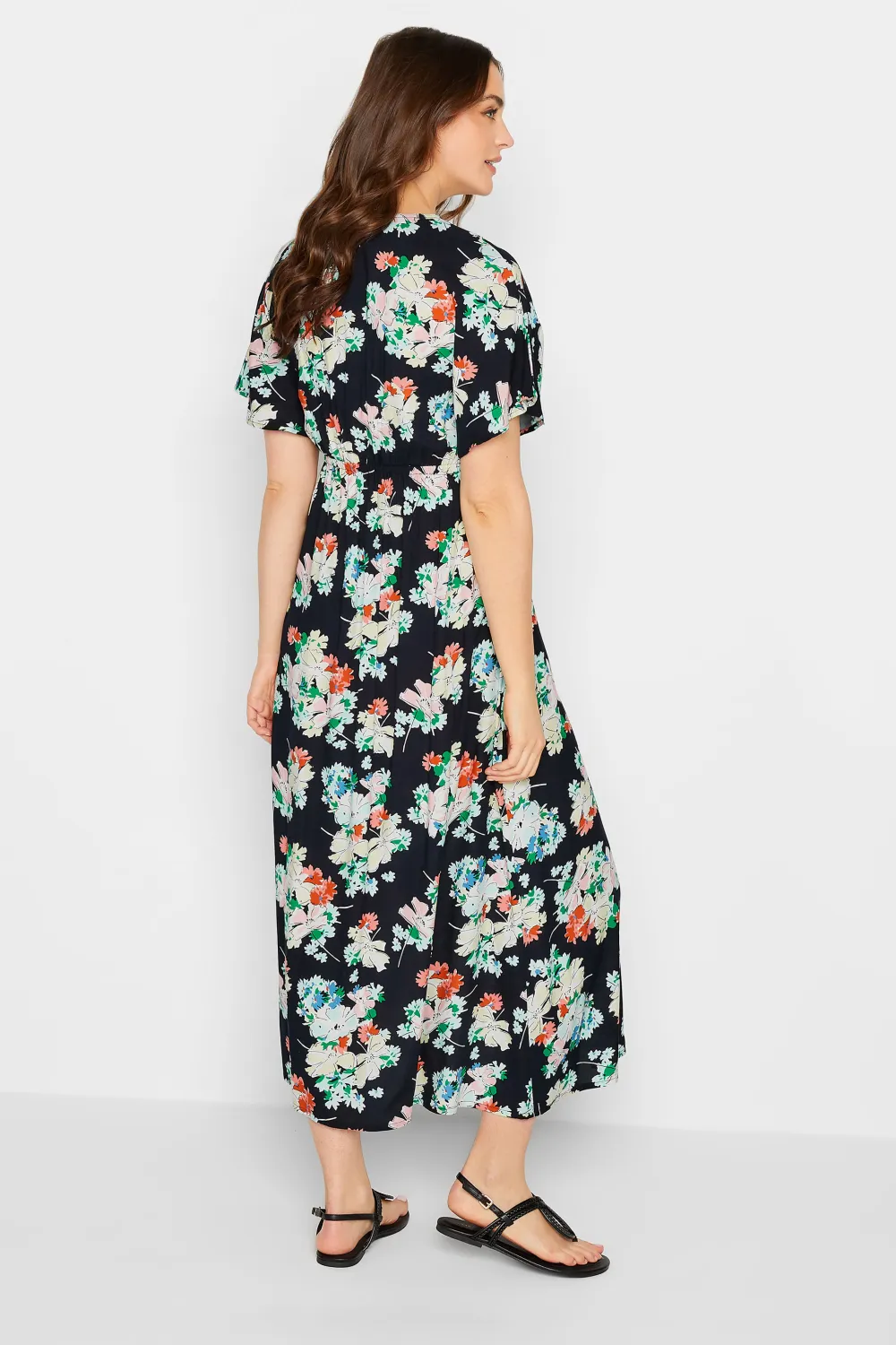 LTS Tall Black Floral Print Split Front Midaxi Dress