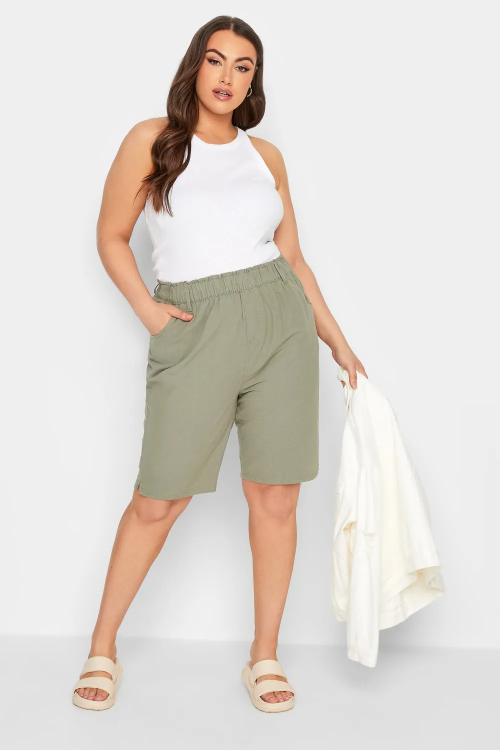 YOURS Curve Khaki Green Cotton Shorts