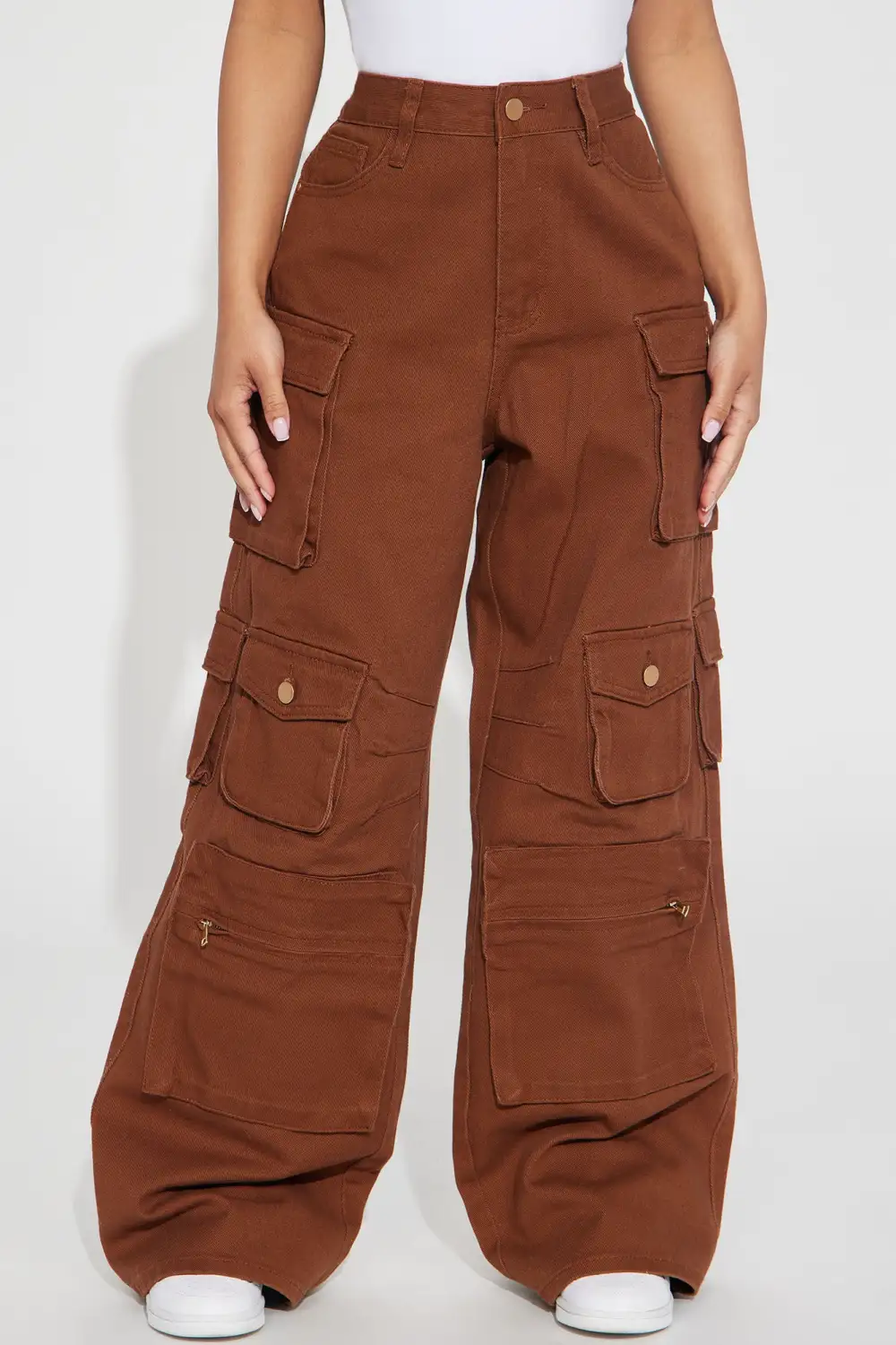 Petite Lily High Rise Cargo Jeans - Brown