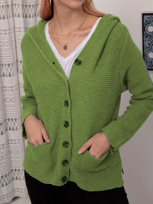 Hooded Buttoned Knitted Cardigan Sweater Sweater coat