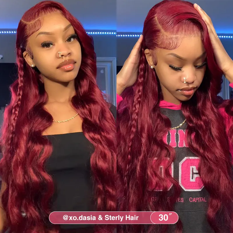 Affordable #99J Body Wave Wig Sterly Burgundy 13x6 Lace Front Human Hair Wigs