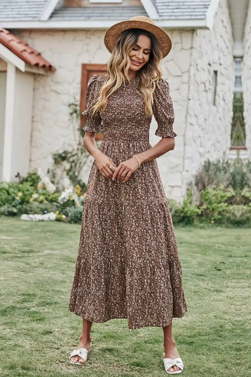 Summer Ruffle Bohemian Tiered Smocked Maxi Dress