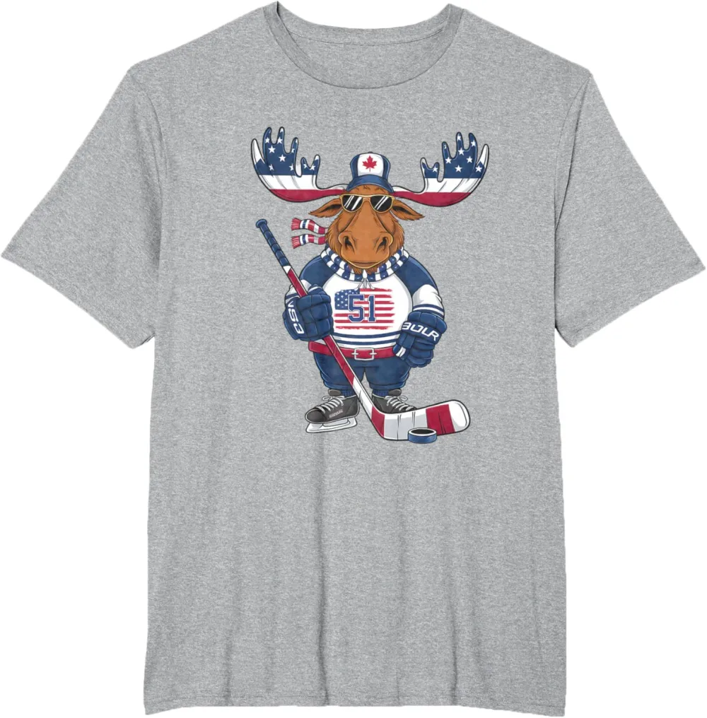 Funny Moose Canada 51 State of USA American Flag T-Shirt