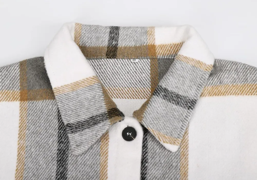 Women's Flannel Plaid Shacket Long Sleeve Button Down Chest Pocketed Shirts Jacket Coats