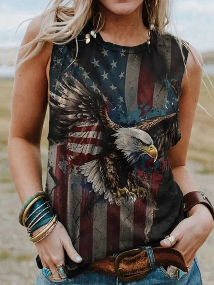 Women's Vintage Eagle Flag Print Vest