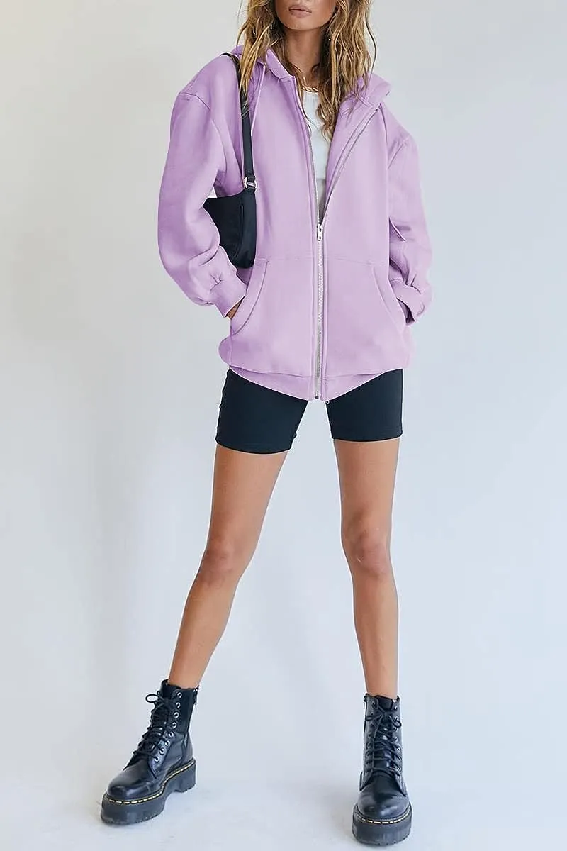 Women's Cute Hoodies Teen Girl Fall Jacket Oversized Sweatshirts Casual Drawstring Zip Up Y2K Hoodie with Pocket