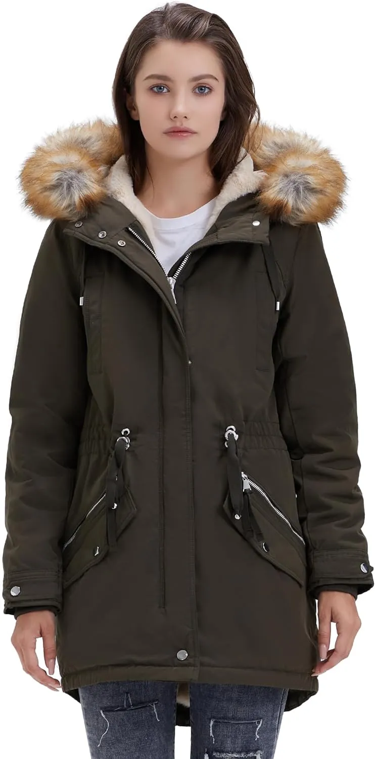 Women's Winter Coats Fleece Lined Parka Jacket Hooded Long Winter Warm Parka Coat with Pockets