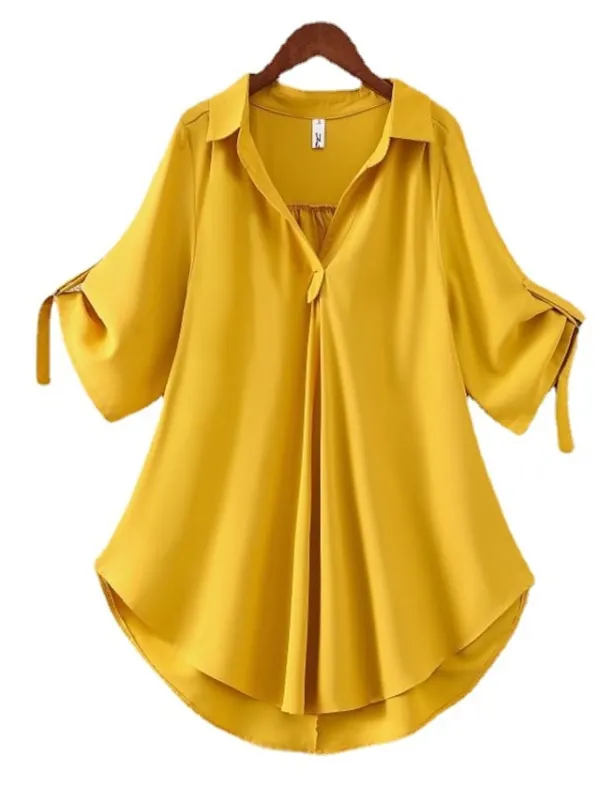 Women's Shirt Blouse Solid Color Black White Yellow Half Sleeve Work Daily Weekend Streetwear Casual Shirt Collar Regular Fit Spring Fall