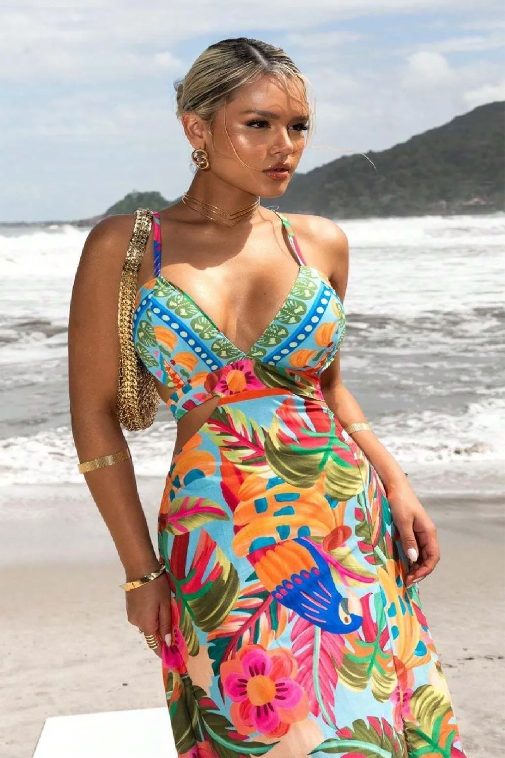 print tropical floral summer dress