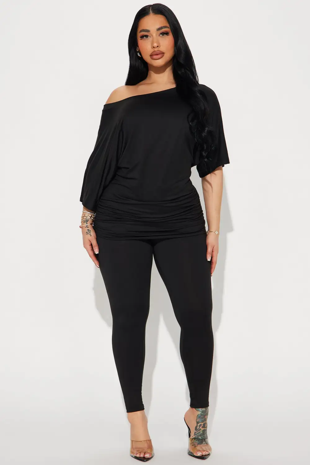 Camila Short Sleeve Legging Set - Black
