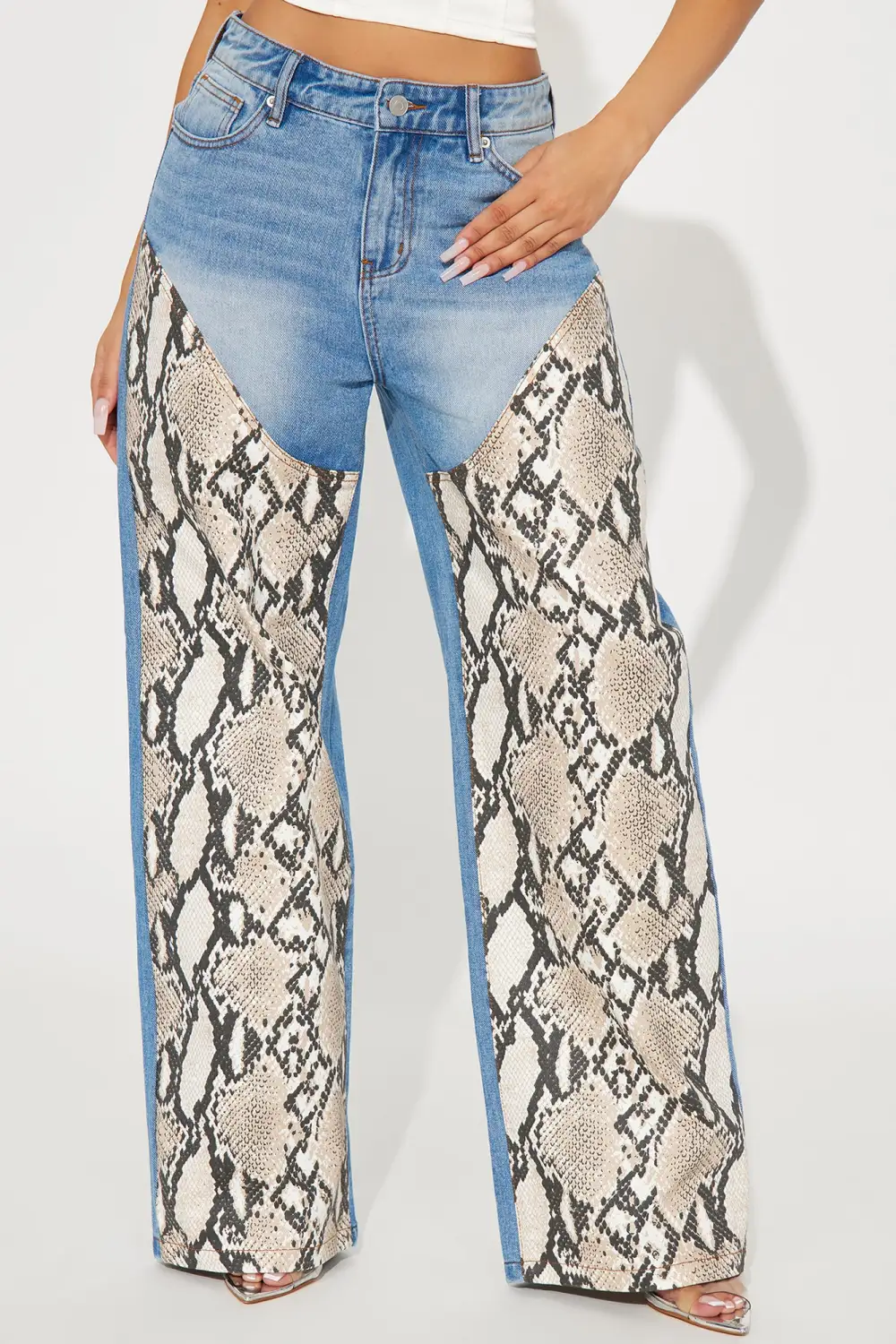 In The Details Snake Print Wide Leg Jeans - Medium Wash