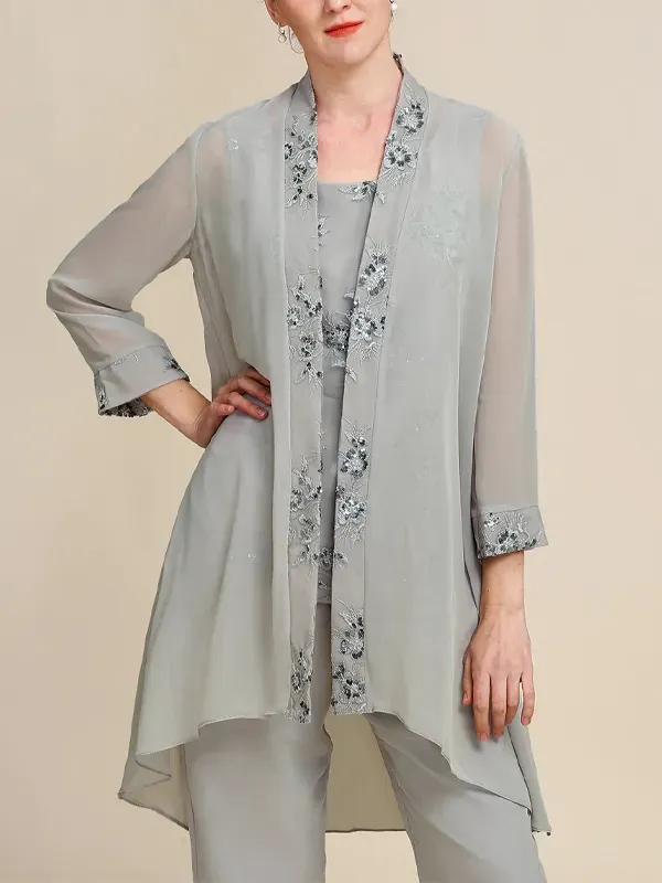 Round Neck Printed Vest Top Trousers Three-piece Suit