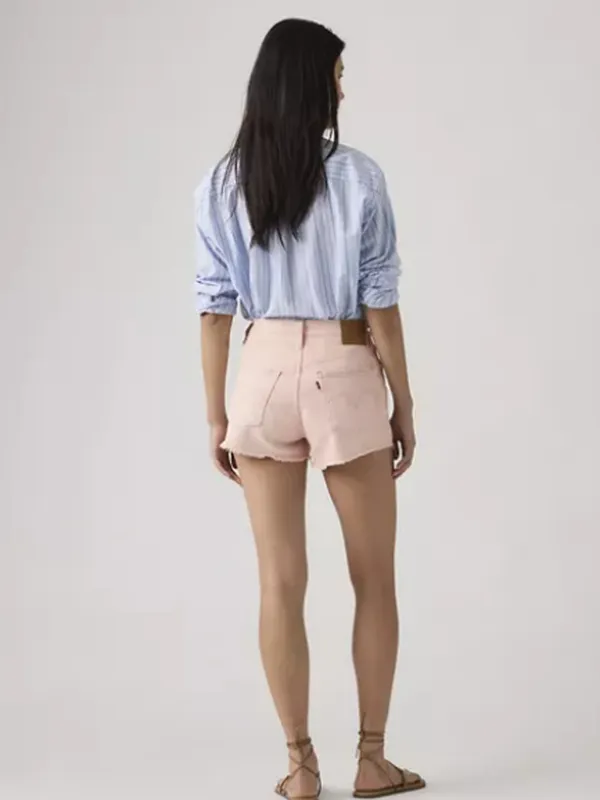 High Rise Frayed Denim Shorts