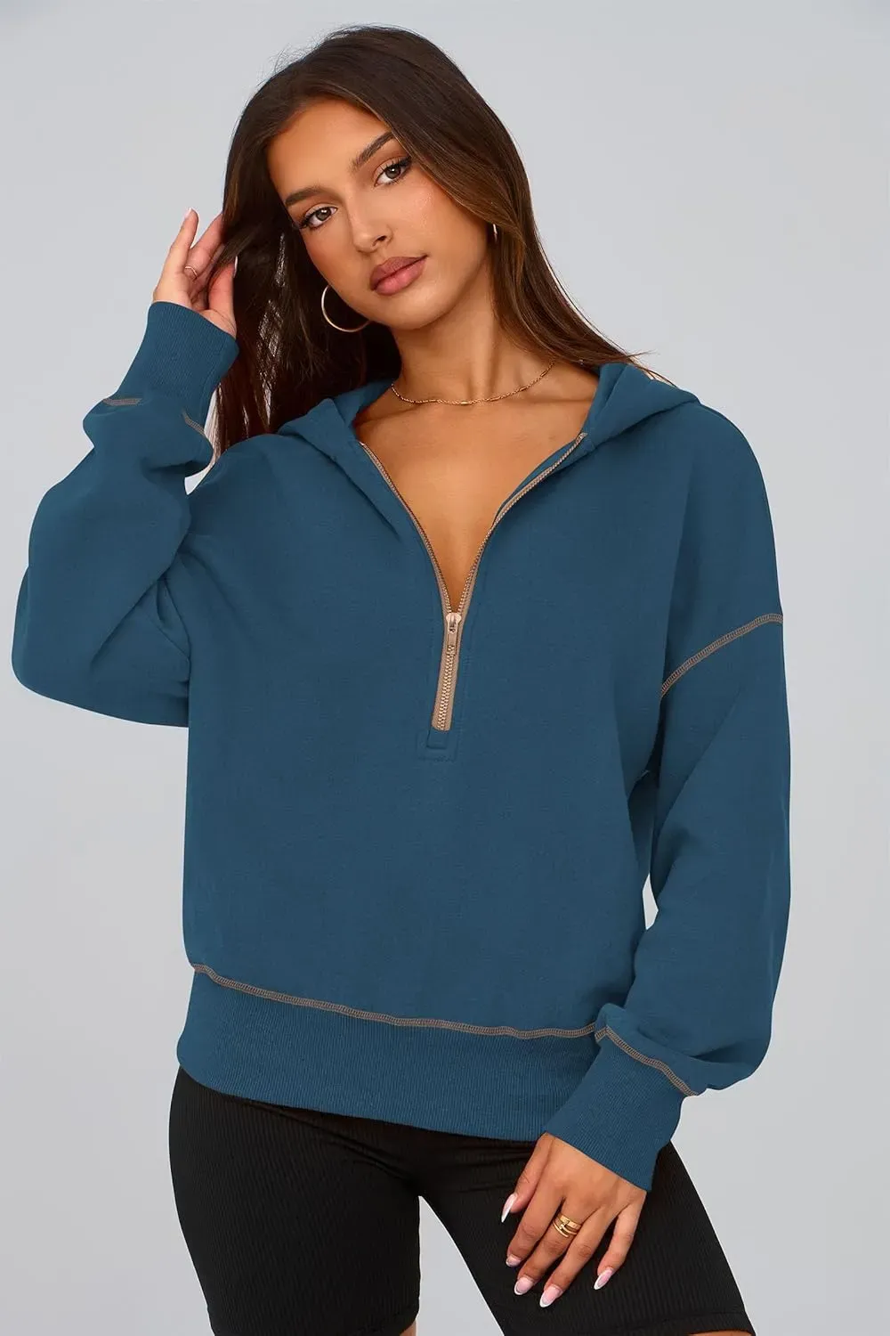 Women's Hooded Sweatshirts Long Sleeve Half Zip Cropped Hoodie Pullover Winter Fashion Clothes