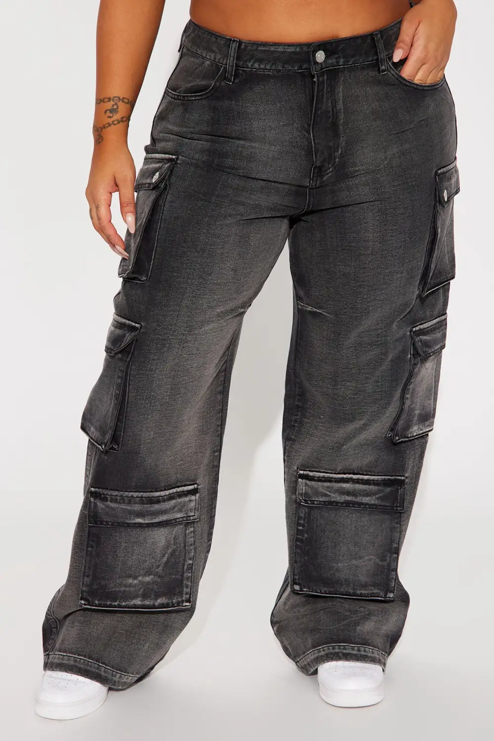 Settle Down Non Stretch Cargo Jeans - Black