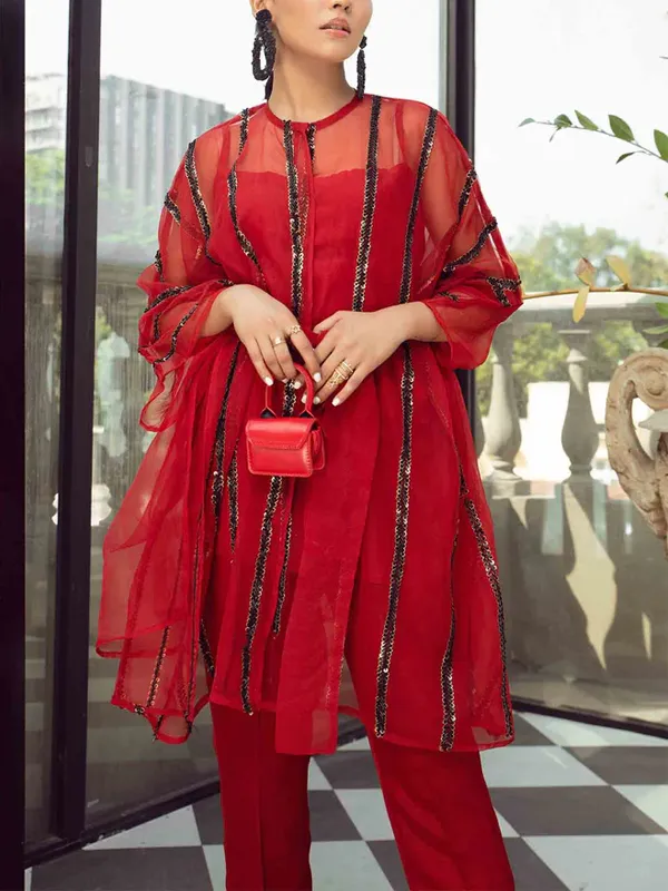 Mesh Solid Color Jacket And Trousers Suit