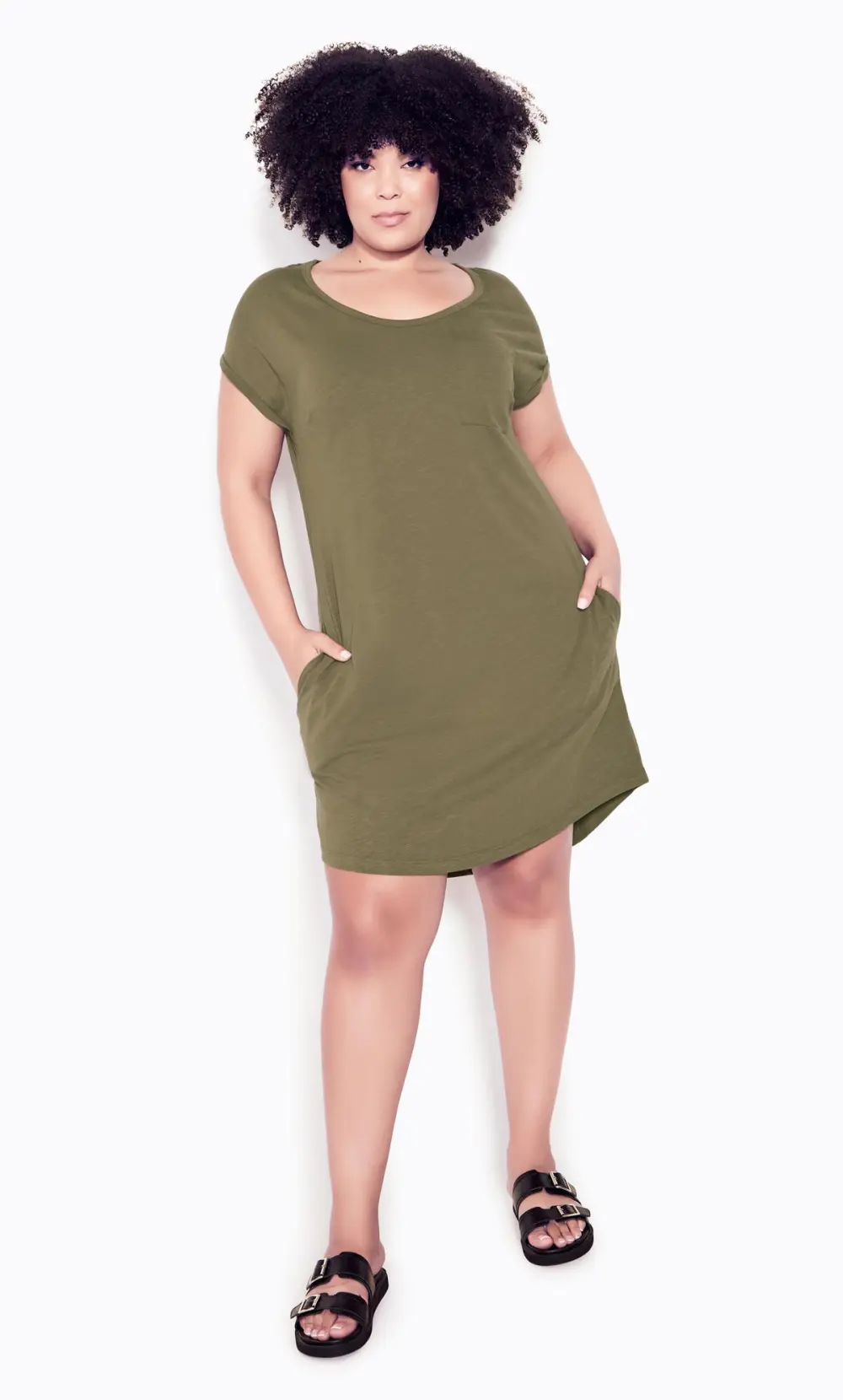 Evans Natural Olive Green Pocket Detail T-Shirt Dress