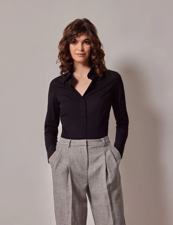 Cotton Stretch Fitted Shirt With Concealed Placket