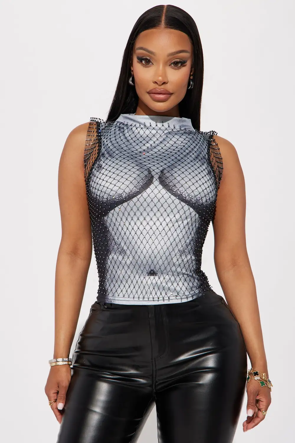Different Dimension Rhinestone Top - Black
