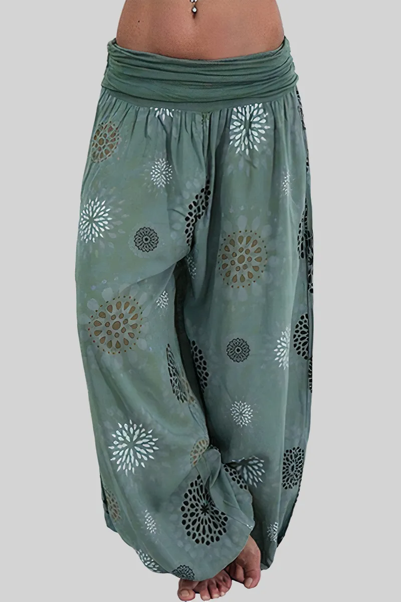 Allover Print Ruched Low Waist Harem Pants