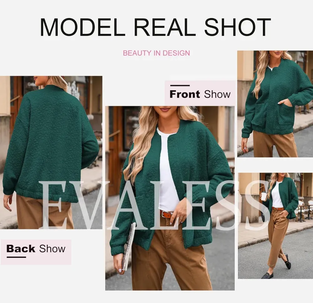 Jackets for Women Spring Fashion 2025 Cute Jacquard Coats Lightweight Zip Up Jackets Dressy Casual