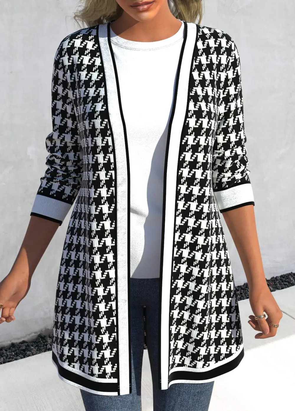Black Patchwork Plaid Long Sleeve Cardigan