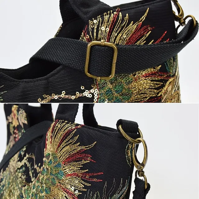 Women's Handbag Crossbody Bag Canvas Tote Bag Canvas Outdoor Daily Holiday Beading Animal Embroidery Black Red Blue