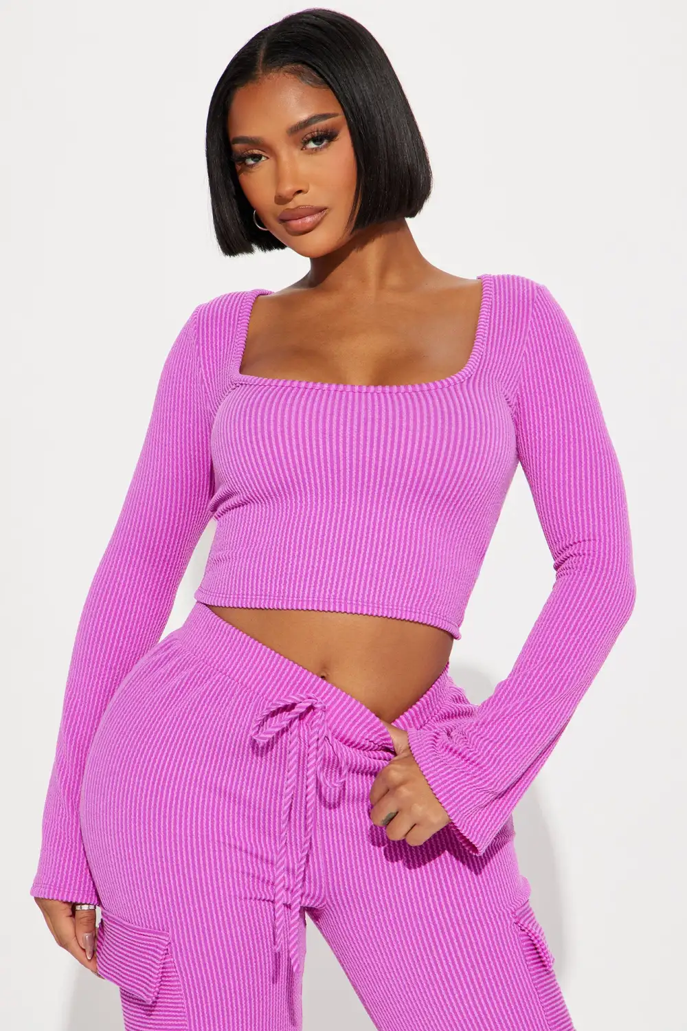 Nobody Like Me Ribbed Pant Set - Fuchsia